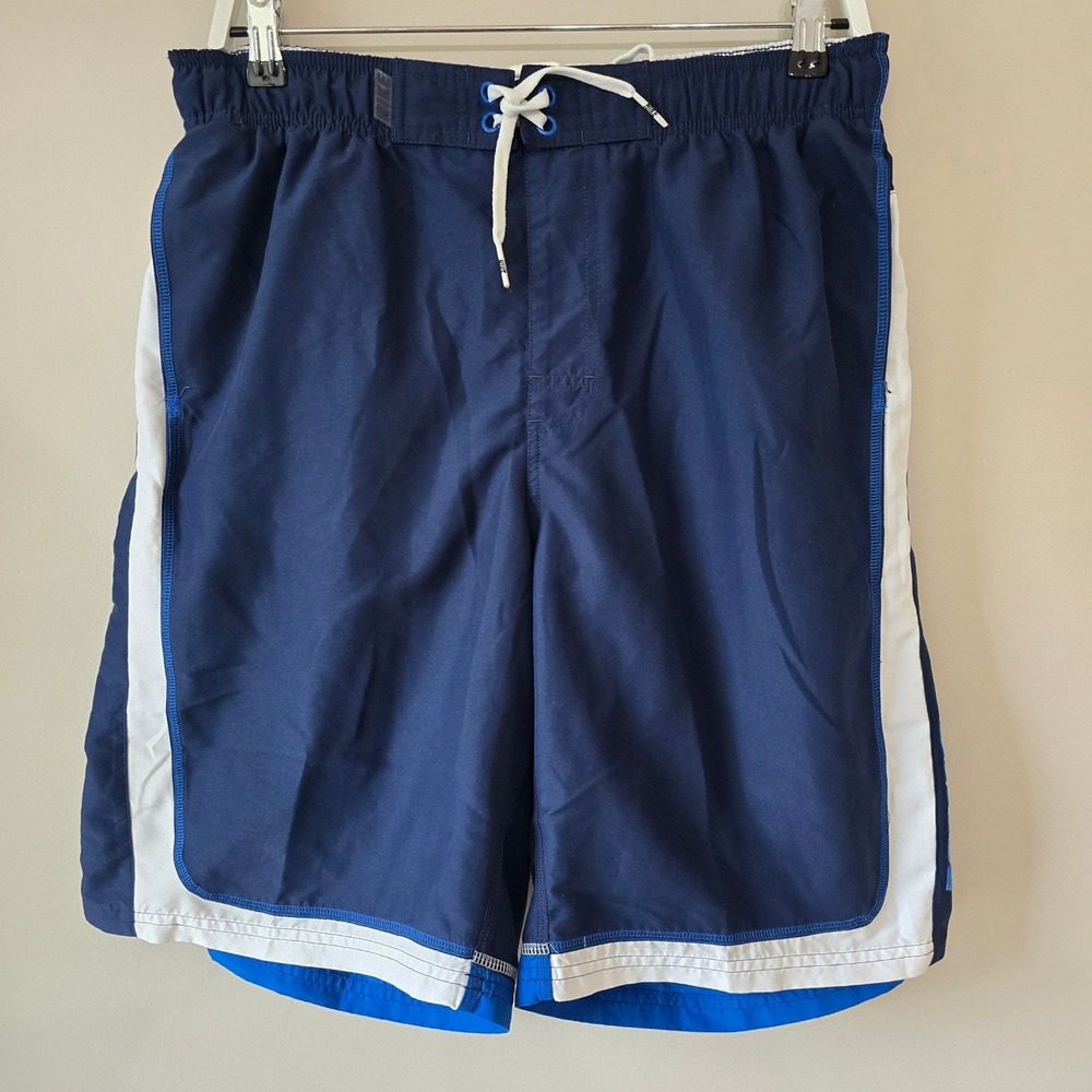 Nike Mens‎ Swim Board Shorts Navy Blue White Colorblock Trunks Mesh Lined Large